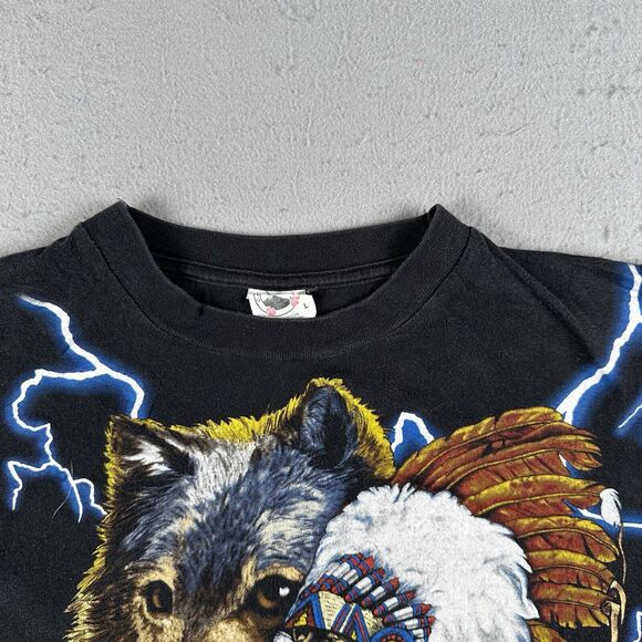 Vintage American Thunder Shirt‎ Large Native American Wolf AOP Short Sleeve - Picture 3 of 16
